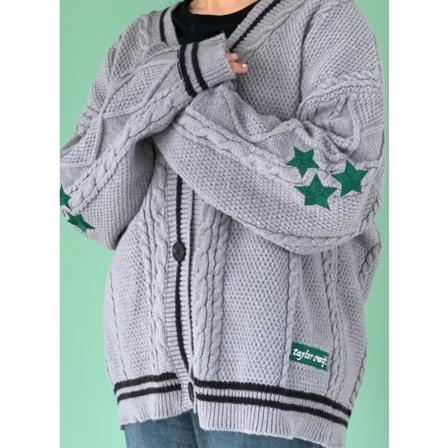 Taylor Swift Star Folklore Cardigan Star Broderad Oversized Stickad Botton Up-tröja Grey L