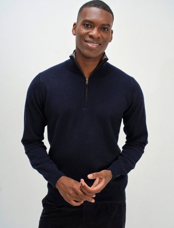 Davida Cashmere Man Half Zip - Navy - S