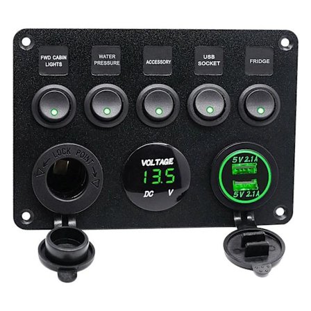 5-veis 12V/24V Inline sikringsboks LED-bryterpanel Dobbel USB Bil Båt Lastebil