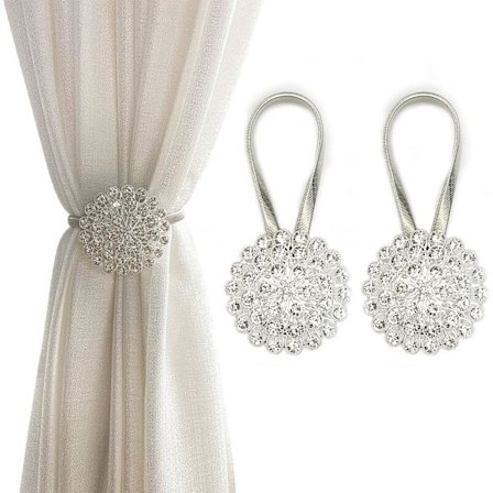En uppsättning med 2 magnetiska kyssar för gardiner, med gnistrande kristall f