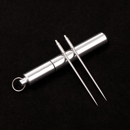 Bærbar Sølv Tandstik Udendørs Genanvendelige Mad Frugt Picks Til Camping Picnic