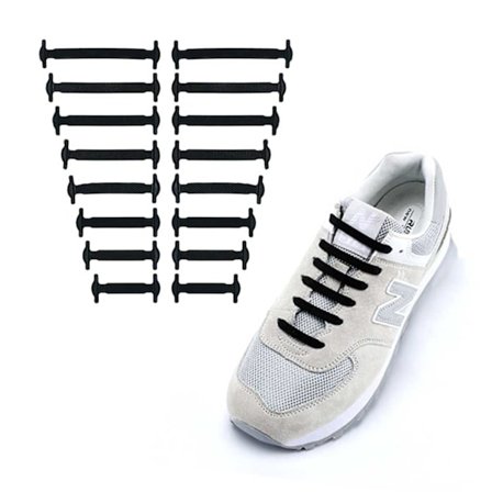 Elastiske snørebånd silikone - for alle typer sko sort