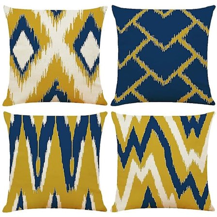 Dekorativa örngott set om 4 geometriska kuddfodral 45cm x 45cm gul blå mjuk polyester kvadratisk prydnadskudde för hem vardagsrum soffa säng örngott (