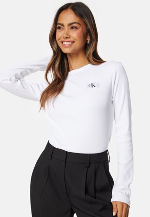 Calvin Klein Jeans Woven Label Rib Long Sleeve YAF Bright White Klær