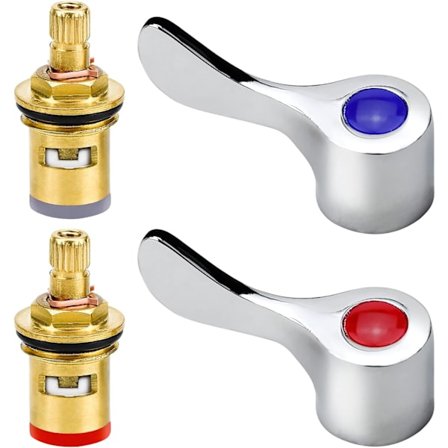 4 stk. Keramisk kranhode med metallhendel Keramisk patron 1/2" Blandebatteri 20 trinn Keramisk skivehode for varmt og kaldt kran