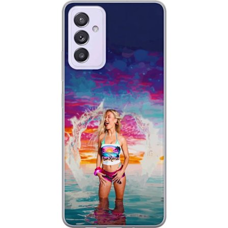 Kompatibel Mobilcover til Samsung Galaxy A82 5G Blond kvinde i farverigt strandtøj, der leger i havet ved solnedgang