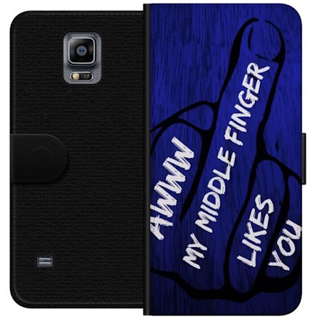 Kompatibelt Lommeboketui til Samsung Galaxy Note 4 Mørk typografisk illustrasjon med hjerteform og budskap om vennskap mot dyp blå tretekstur