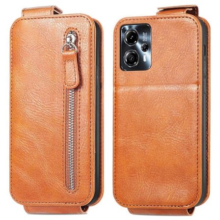Vertical Flip Phone Suojakotelo With Zipper For Motorola Moto G23 / G13 - Ruskea