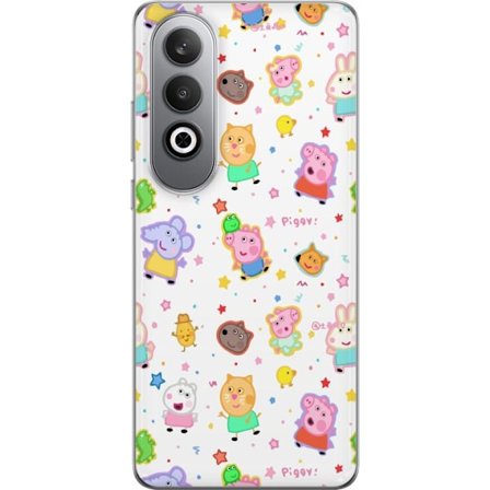 Kompatibel Mobilcover til OnePlus Nord CE4 Farverige tegneserie dyrekarakterer i en legende stil med stjerner og prikker på en lys baggrund