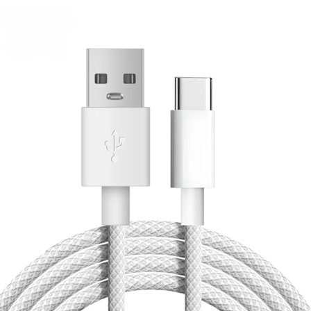 Flettet USB-C til USB-C-kabel 120W Hurtigopladning til iPhone 16 15 Pro Max iPad HVID 2m