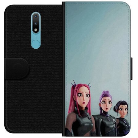 Kompatibel Tegnebogsetui til Nokia Nokia 2.4 Tre animerede kvinder med farverigt hår i futuristisk stil og overraskede udtryk