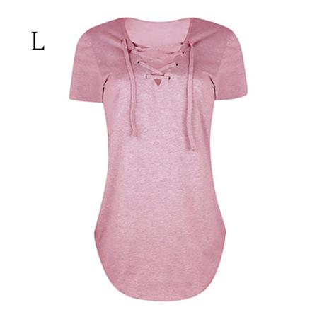 Dam T-shirt V-hals Snörning Topp Kortärmad Causal Lös