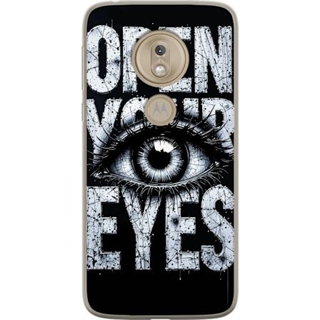 Kompatibelt Mobildeksel til Motorola Motorola Moto G7 Play Mørk typografisk illustrasjon med øye og teksten Open Your Eyes, sterk kontrast og rå ku