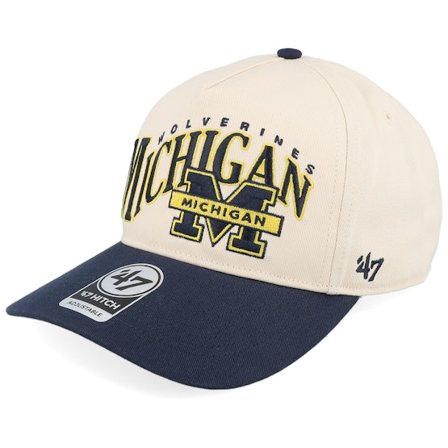 47 Brand - College Wit adjustable Cap - Michigan Wolverines Wave 47 Hitch Cap Natural/Navy A-frame Adjustable @ Hatstore