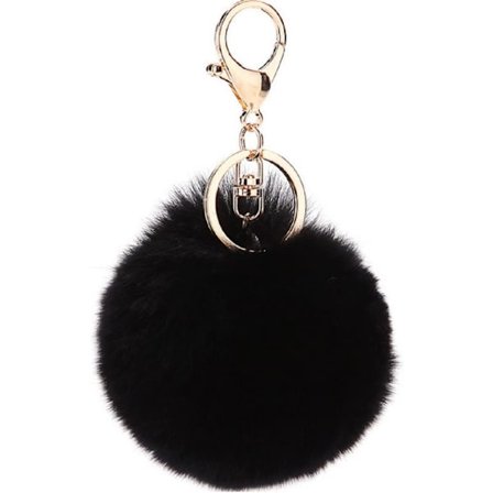 Furry Pompom Nyckelring, Mjuk att Ta På (Svart)