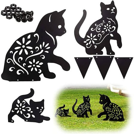 Sett med 3 dekorative hagepynt i metall med søte, hule design – søte utendørsdekorasjoner – dyrestatuer for uteplass, hage, veranda, hagedekorasjon – 