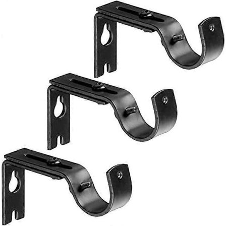 Justerbart gardinstångsfäste, satin nickel, 3-pack svart. [DB]