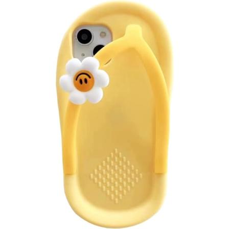 IC Kawaii telefonveske Passer for iPhone 14, søte tegneseriegule tøfler telefonveske med blomsterveske telefonveske 3D-veske