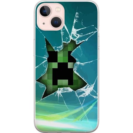 Kompatibel Mobilcover til Apple Apple iPhone 13 Minecraft Creeper gennem knust glas med dramatisk eksplosionseffekt, hvor den ikoniske Creeper bryder