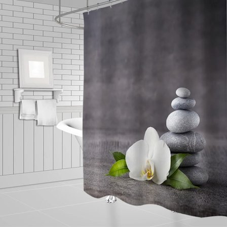 Duschdraperi med stenmönster, tvättbart tygdraperi med krok, dekorativt badrumsdraperi, stenar, 3D-duschdraperier B180xH200cm