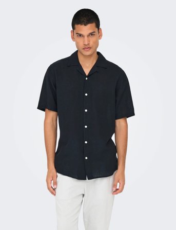 ONLY & SONS Onscaiden Life Ss Solid Resort Linennoos - Black - M