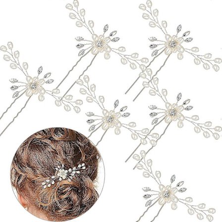 6 Stk. Brude Bryllup Hårklemmer Perle Rhinestone Tiara Brude Hårtilbehør til Damer Brudepiger