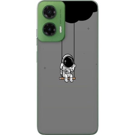 Kompatibelt Mobilskal till Motorola Motorola Moto G35 Söt astronaut som sitter på en gunga under ett mörkt moln, minimalistisk illustration perfekt