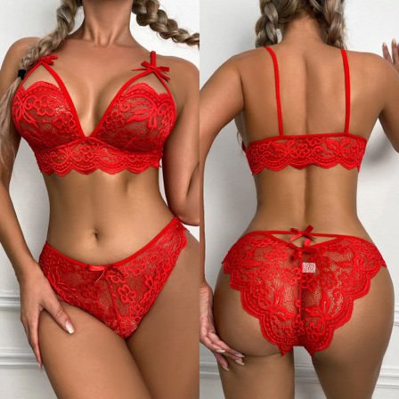 Set för kvinnor Push Up Underkläder Pyjamas Nattkläder Röd XL