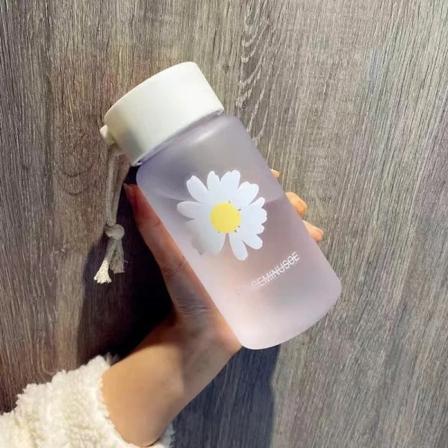 500ml Liten Daisy Frosted Plast Cup Kreativ Utomhus Vattenkopp Bärbar Transparent Resa Tekopp Söt vattenflaska BPA-fri 1Flowers 1PC