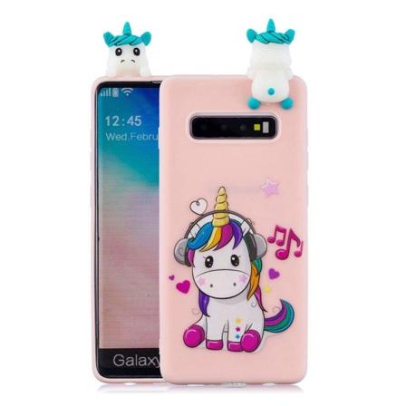 Samsung Galaxy S10 3D Djur docka fodral - Enhörning Lyssnar på Musik multifärg