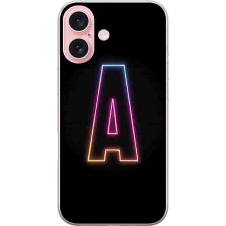 Yhteensopiva Puhelinkuori Apple Apple iPhone 16 Minimalistinen neonkirjain A sateenkaarenvärisessä valossa mustaa taustaa vasten modernissa typograf