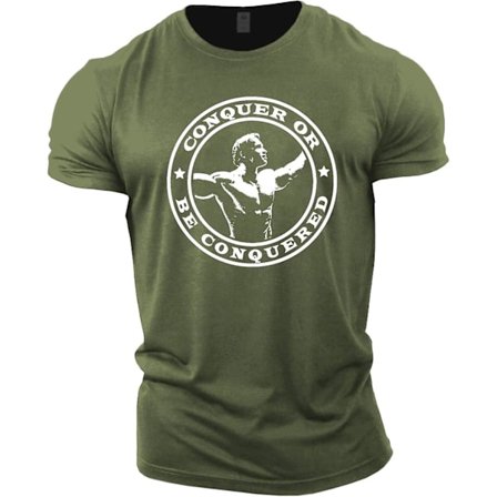 Gymtier Bodybuilding T-shirt för män - Arnold Schwarzenegger Conquer - Gym Training Top