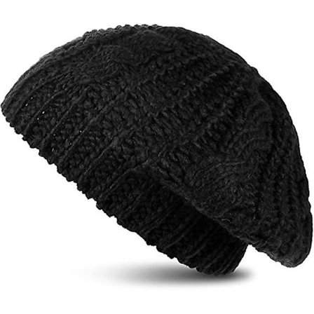 Strik Beret Kvinder Sort Bouffant Flettet Beret Hæklet Beret Hat Vinter Løs Chunky Hue Varm Ski Cap