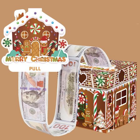 Julöverraskning Spargris Presentförpackning – Party Lyckodragning Låda med Dolda Pengar*20*Godis Pepparkakshus 12