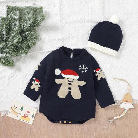 Baby Långärmad Snowflake Print Christmas Hat Och Jumpsuit Set