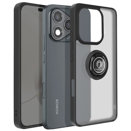 Honor 400 Lite - AVIZAR - Iskunkestävä kuori - Magneettisormus - Musta läpikuultava takakuori - Pehmeä