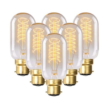 Dæmpbar Vintage Edison Pære T45 40W 220V, Pakke med 6