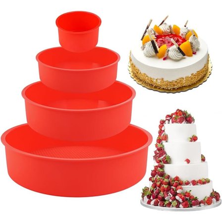4-delt silikonebageformsæt - Runde non-stick forme - Bageforme på 4, 6, 8 og 10 tommer - Bageforme til cheesecake, regnbuekage og chiffon