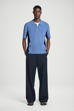 COS Men's Polo Con Cerniera E Pannelli In Rete in Blu