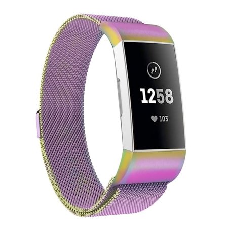 Fitbit Charge 3 lyxig milanesisk klockarmbandsersättning - Storlek: L / Flerfärgad
