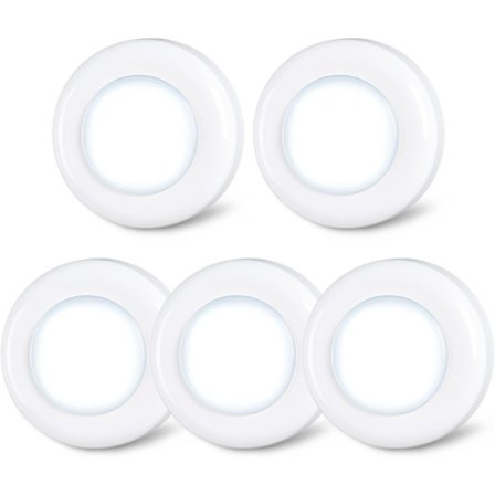 Sæt med 5 små touch LED-spots, til at klæbe, batteridrevet