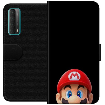 Yhteensopiva Lompakkokotelo Huawei Huawei P smart 2021 Mario muotokuva, jossa on ikoninen punainen lippalakki mustaa taustaa vasten, minimalistinen pe