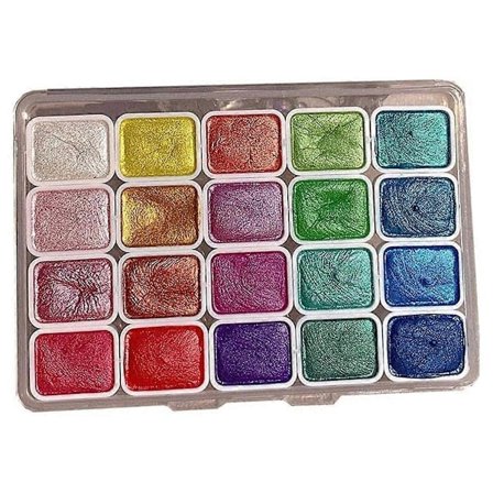 20 Väriä Akvarellimaalaussarja, Metallinhohtoinen Akvarellivärisarja, Glitter Akvarelli Kiinteä Värikotelo, (1ML-B)