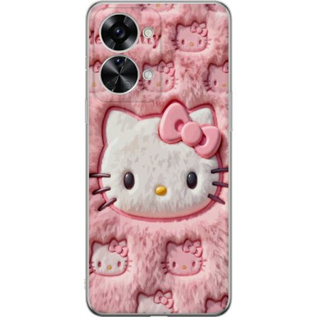 Kompatibelt Mobildeksel til OnePlus Nord 2T Hello Kitty rosa fluffy bakgrunn med ikoniskt ansikt og kawaii-estetikk