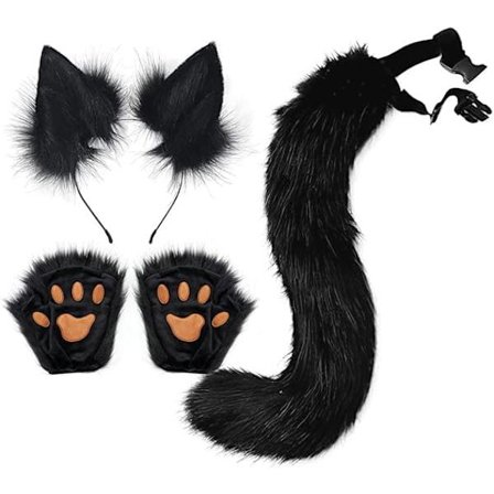 Kunstige Pels Kattehale og Ulvehoved-Halesæt til Voksne og Børn Klør Handske Sæt til Halloween Anime Cosplay Fest