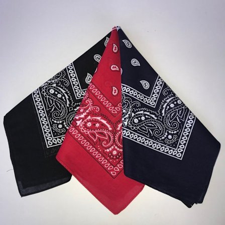 TRE-PACK USA Rockabilly Bandanas Snusnäsdukar BLÅ SVART RÖD