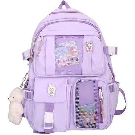 Työkalulaukku Kawaii Violetti Reppu Karhuriipuksella Esteettinen Kangas Olkalaukku Opiskelijoille Crossbody-laukku Rento Takaisin Kouluun Reppu