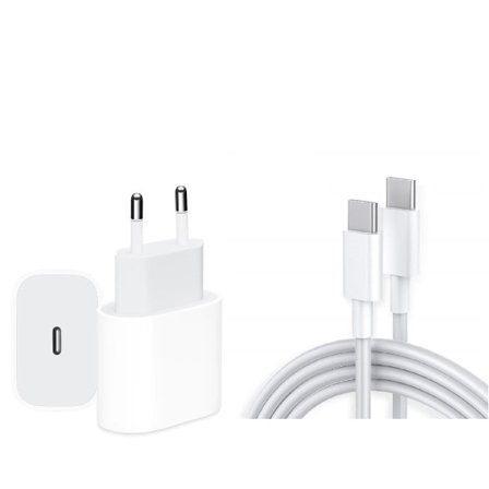 (2-PAKKAUS) Samsung S21 S22 S23 ja iPhone 15 Laturi USB-C 2M + 25W Seinälaturi (Punottu 2M + 20W)