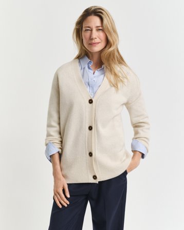 GANT Damen Strickjacke aus Wolle mit Kaschmiranteil (XS) Braun Beige