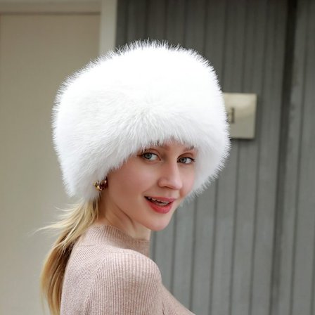 2-i-1 Plysj Tom Topp Halsvarmer & Bøttehatt Vinter Russisk Stil Hatt Tykkere Hatt for Voksne Tenåringer Hold Varmen Pendlerhatt-Hvit